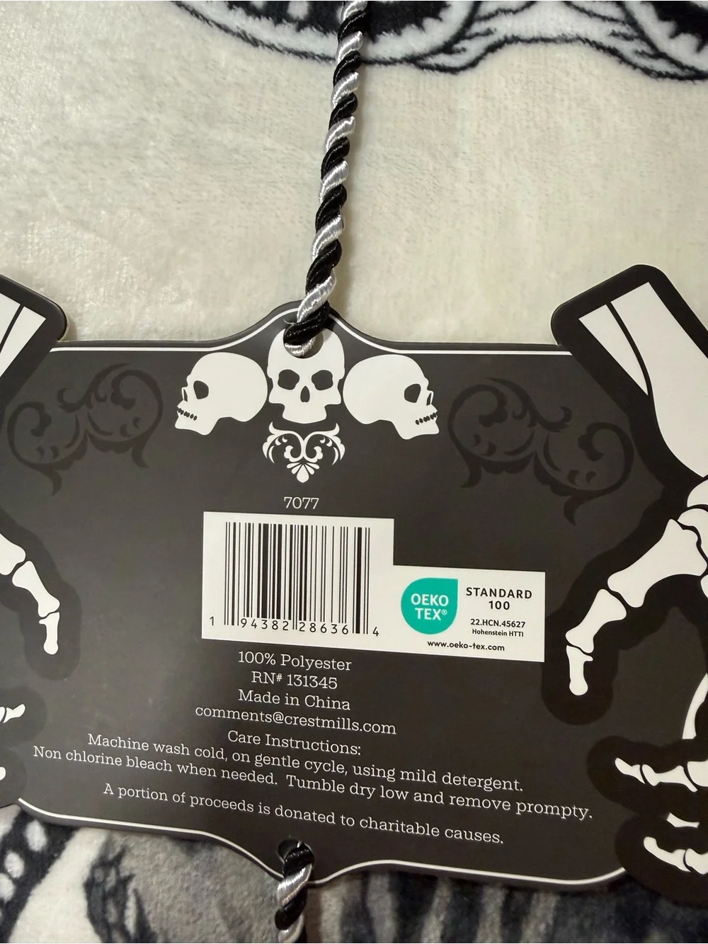 Skeleton Print Decorative Throw Pillow - Full/Queen